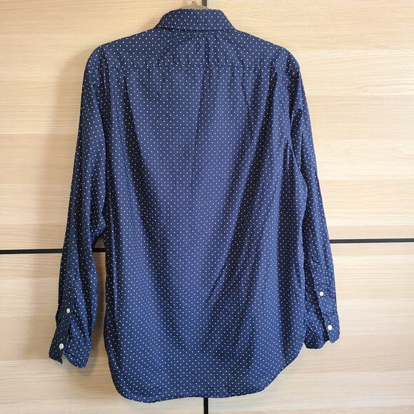 Polo Ralph Shirt Lauren Womens M Blue White Polka Dot Button Down Prep Corpcore - Picture 2 of 8
